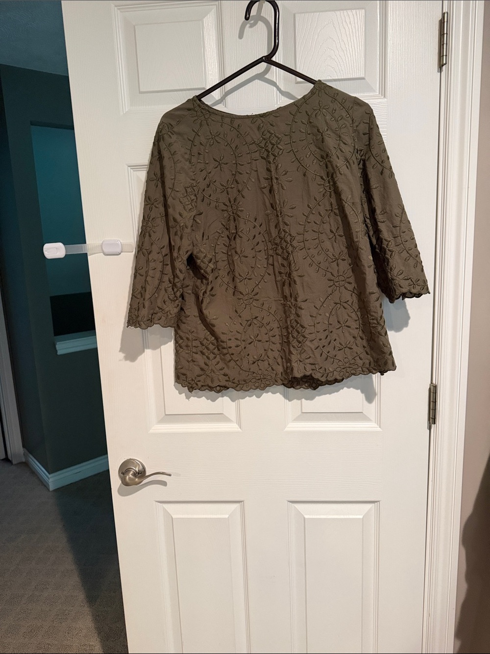Chico's Olive Green Embroidered Tunic Top